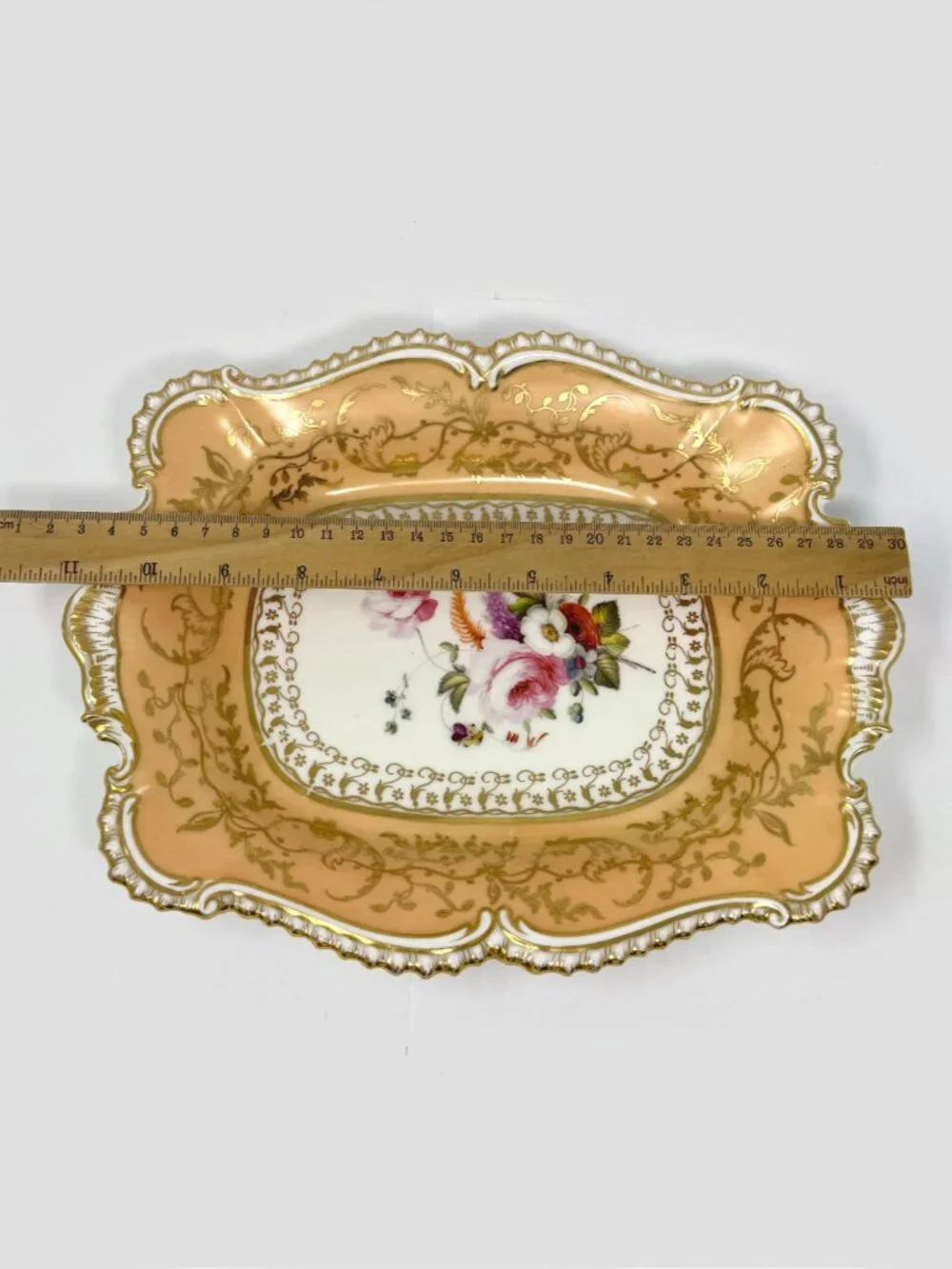 Antique Victorian Peach & Gold Porcelain Serving Dish